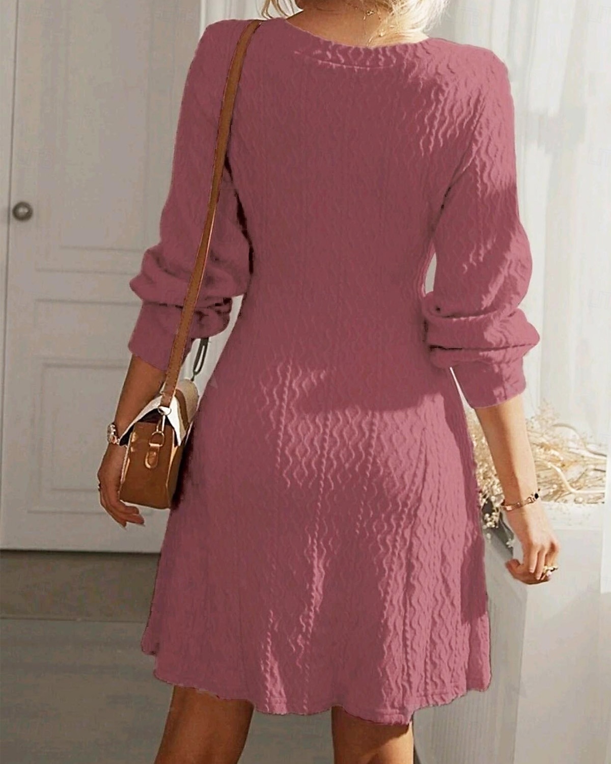 Dame Arbeidskjole Svart kjole Mote Arbeidsmote Midikjole Design V-hals Langermet عادي Normal Svart Rosa Beige Høst Vinter S M L XL 2XL 2025 - $35.99 –P5