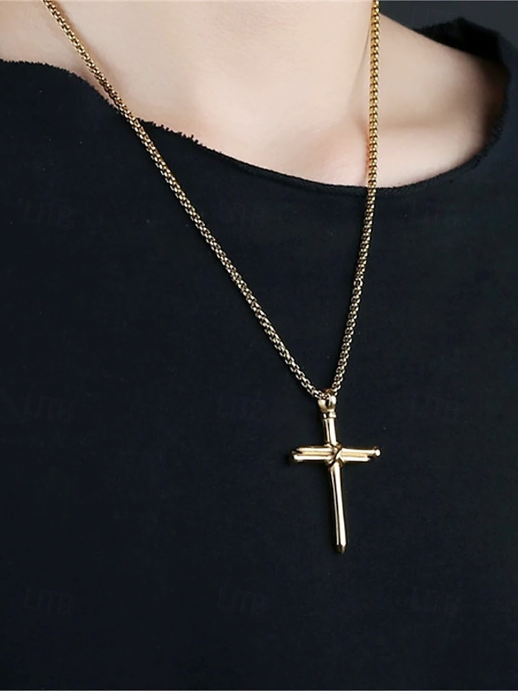 collier croix en acier inoxydable pour homme – pendentif religieux avec motif clou et chaîne de 2025 ? $8.99 –P3