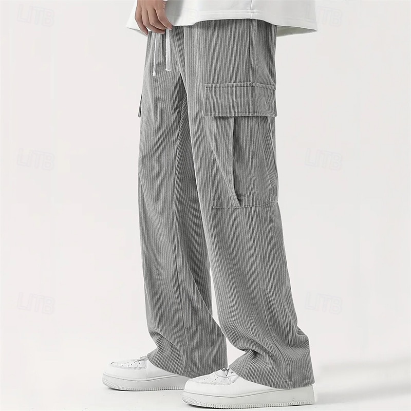 Men's Cargo Pants Corduroy Pants Trousers Straight Leg Sweatpants Elastic Waist Drawstring Multi Pocket Plain Wearable Outdoor Daily Camping & Hiking Fashion Classic Black Army Green 2025 - GBP £19.65 –P14