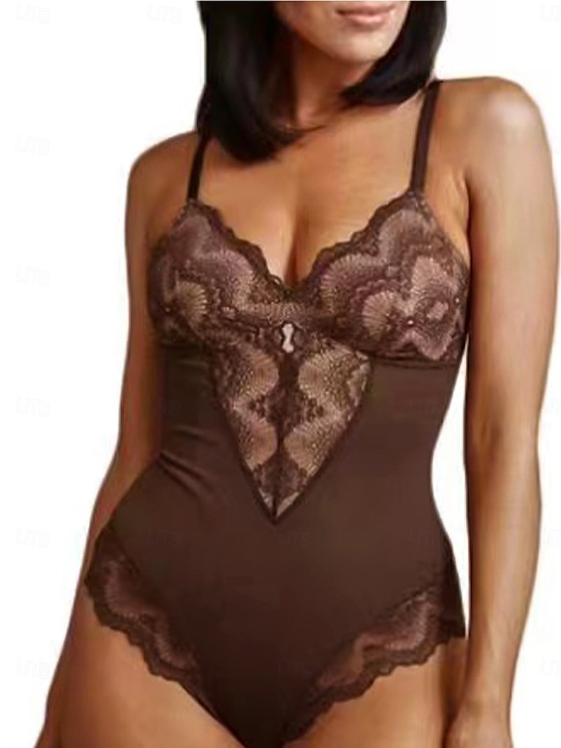 Roupa de dormir modeladora de malha de renda feminina - roupas de casa de cor sólida de nylon e elastano de 2025 por $37.99 –P9