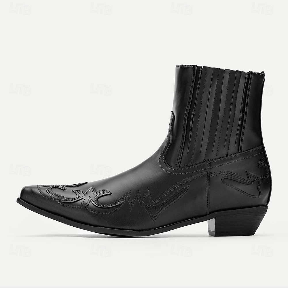 brązowe i niebieskie kowbojskie buty męskie w stylu western – haftowany wzór ze sztucznej skóry do noszenia na co dzień i w stylu rustykalnym 2025 - $59.99 –P3