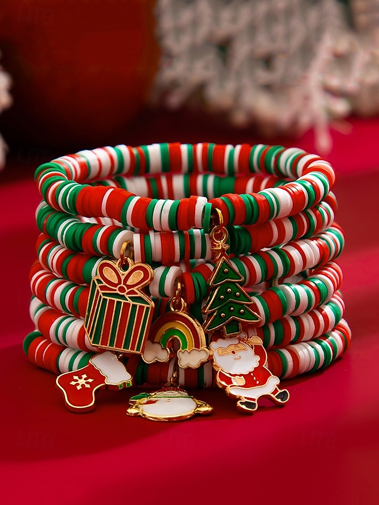 Χριστουγεννιάτικο σετ βραχιολιών με χάντρες γούρι – εορταστικά κόκκινα, πράσινα και λευκά στοιβαγμένα βραχιόλια με γούρια Άγιου Βασίλη, δέντρου και δώρων – ιδανικό για τη μόδα και τα δώρα των γιορτών 2025 - $11.99 –P5
