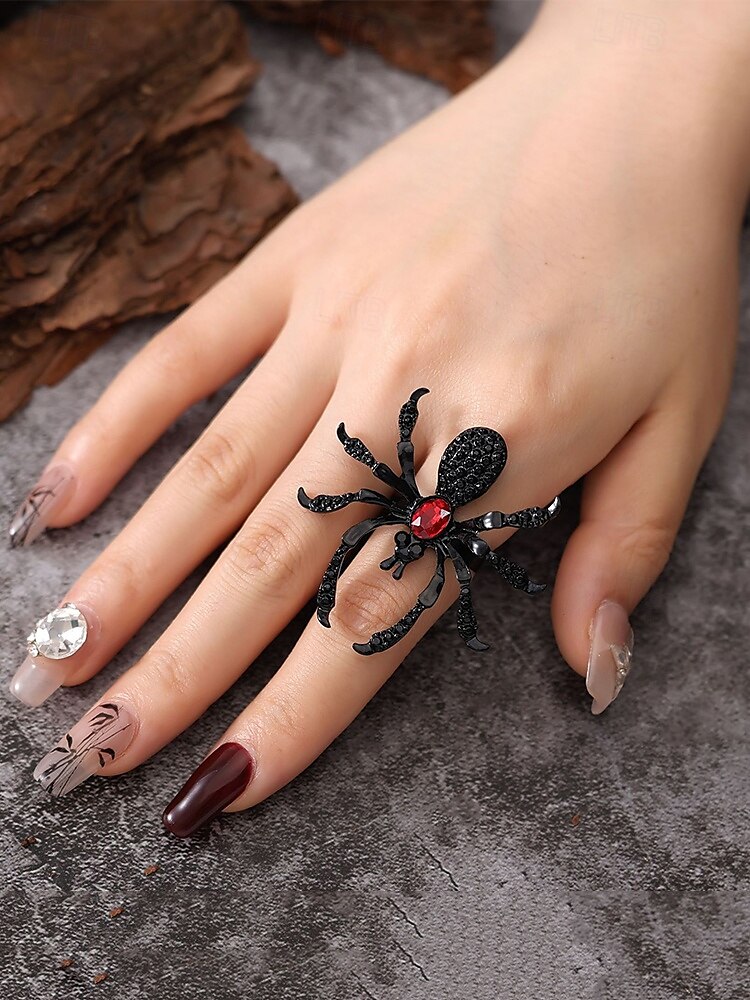 Halloween Spider Ring with Red Gemstone – Gothic Adjustable Statement Jewelry for Women's Costume Parties and Events 2025 - $7.99 –P2