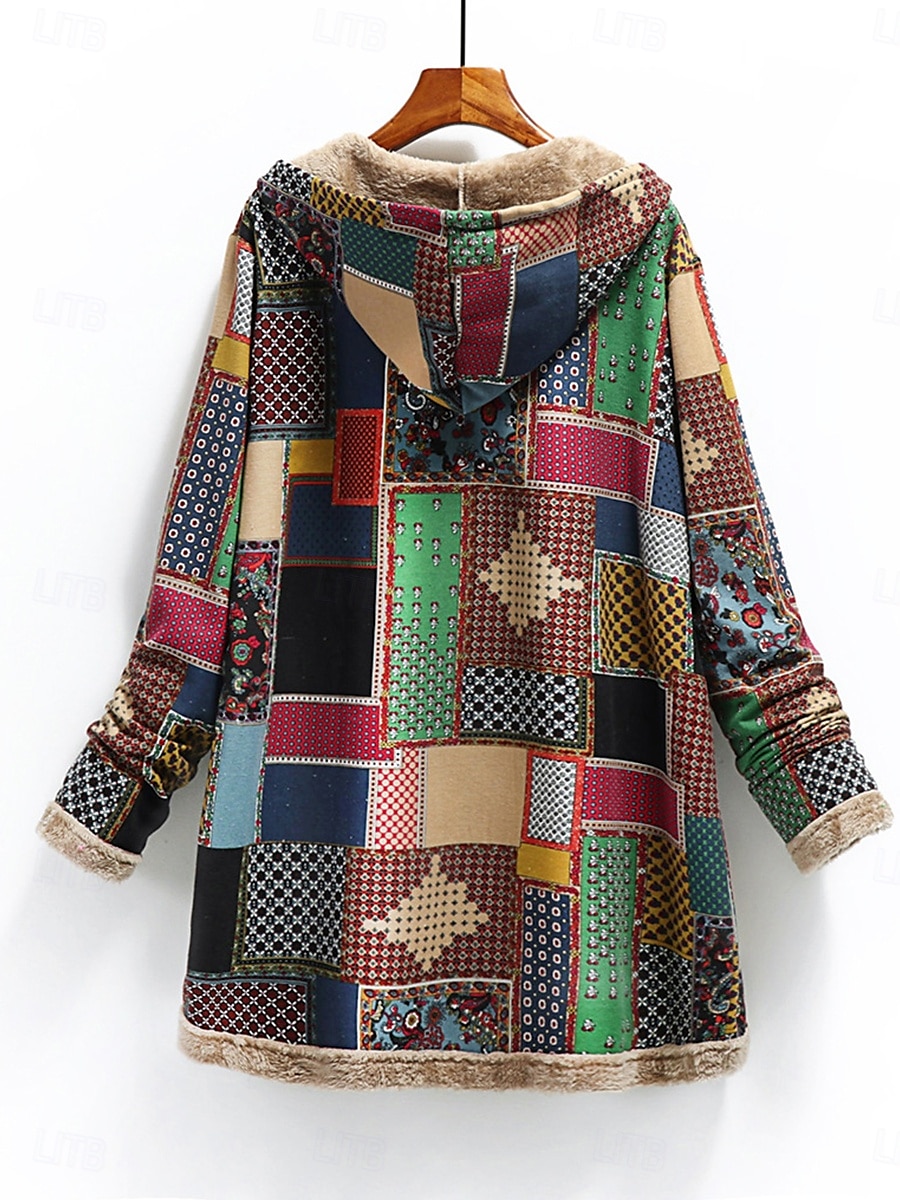 Mujer Abrigo de invierno Diario Primavera Otoño Invierno Regular Abrigo Ajuste regular Elegante Estilo retro Chaquetas Manga Larga Print Bloque de color Estampado Rojo Verde Trébol 2025 - $56.99 –P3