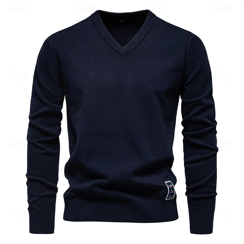 Mens V-neck Solid Cotton Pullover Sweaters Long Sleeve Casual Social Knitted Sweaters for Men 2025 - $32.99 –P1
