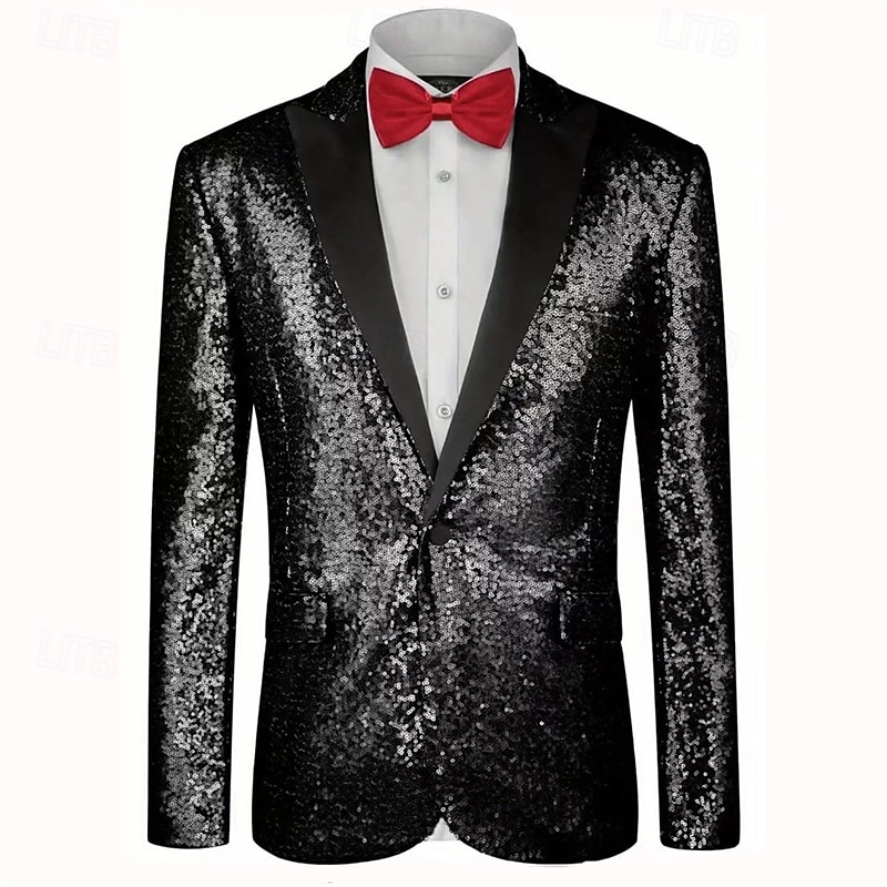 Per uomo Blazer Palcoscenico Cocktail party Ricevimento di matrimonio Moda Casual Primavera & Autunno Poliestere Plaid A righe Tasca Bottoni Confortevole Monopetto Giacca Argento Nero Rosso Blu del 2025 a $58.99 –P6