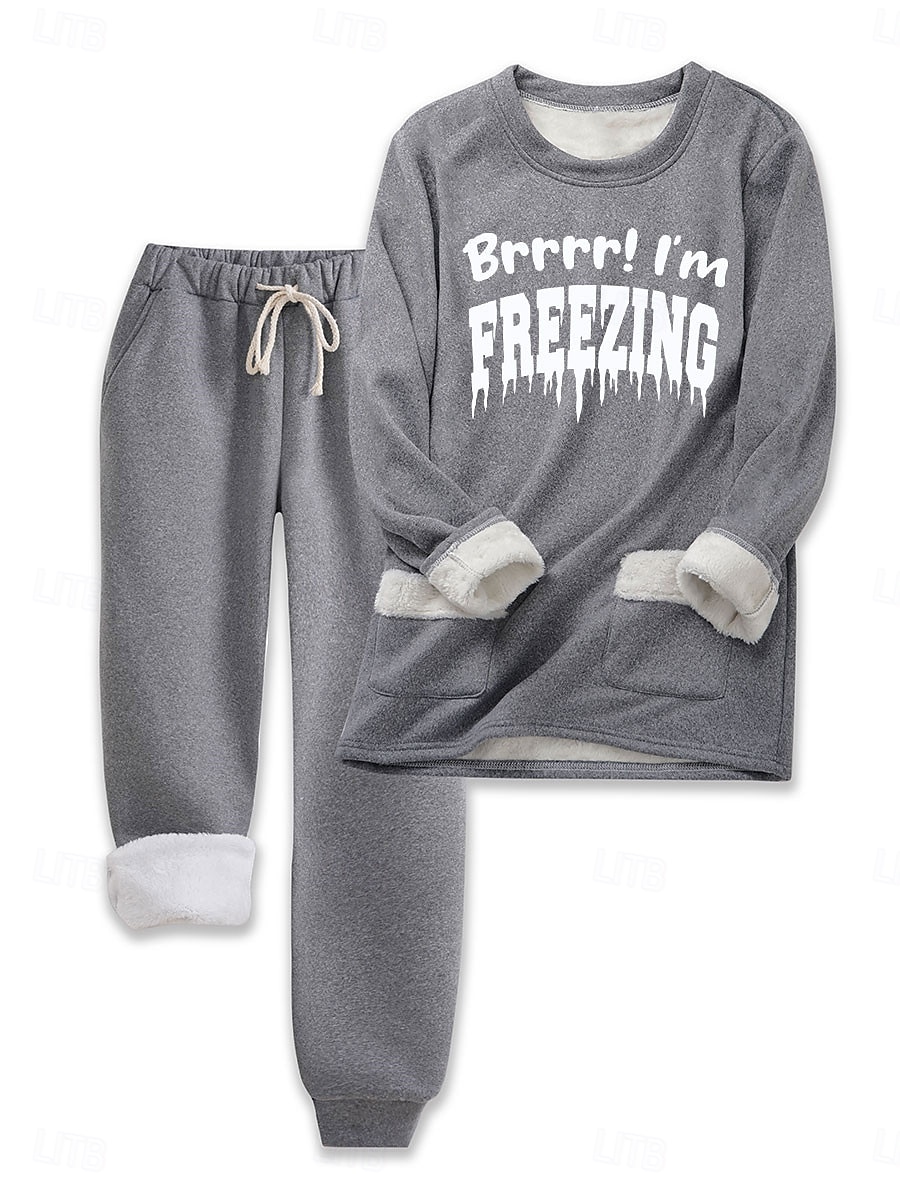 Set di pigiami da donna foderato in pile 2 pezzi felpa tuta completi top e pantaloni lettere caldo confort morbido home quotidiano letto caldo traspirante collo rotondo maniche lunghe felpa pantaloni del 2025 a $44.99 –P5
