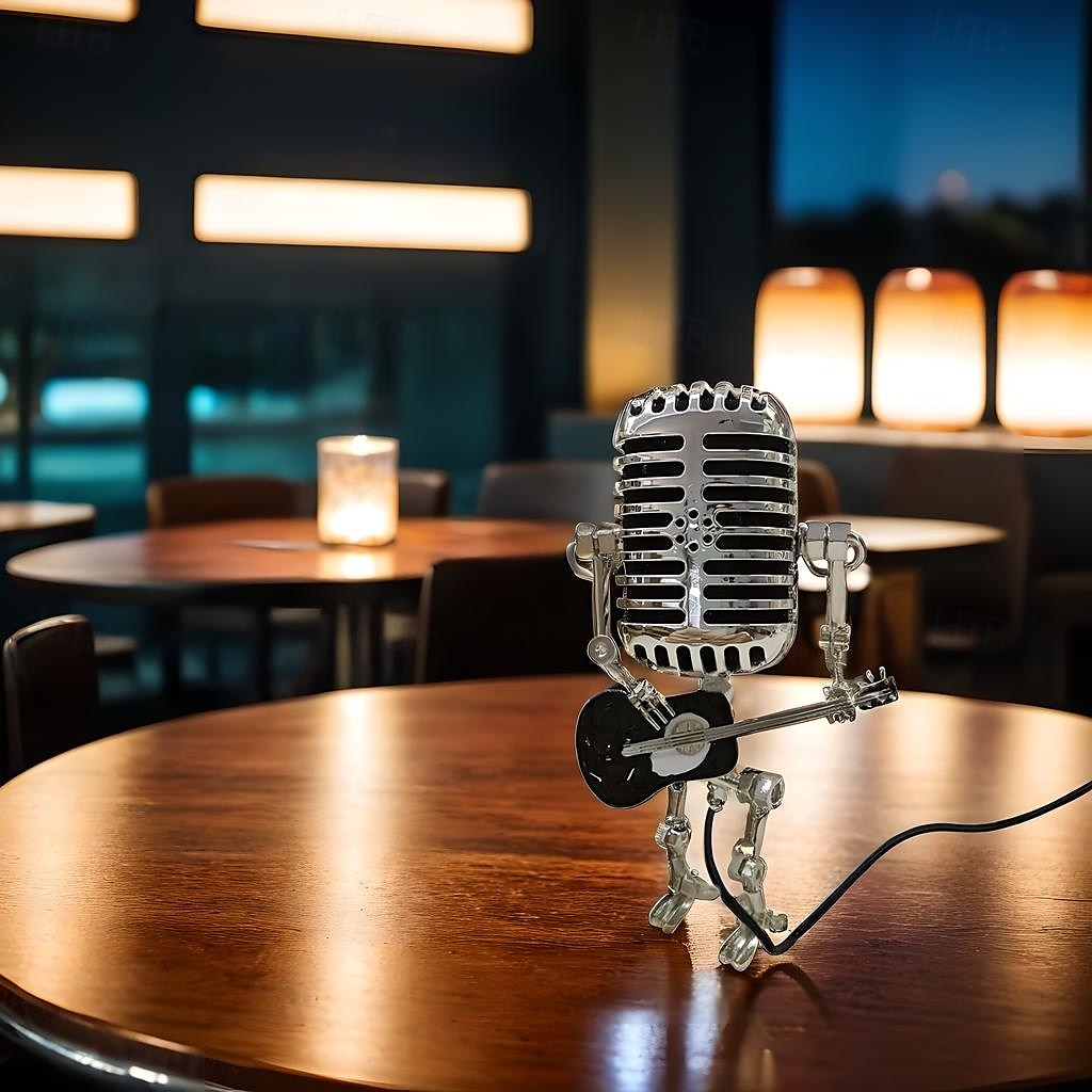 USB Wrought Iron Retro Desk Lamp, Robot Microphone Playing Guitar Decoration 2025 - $18.99 –P18