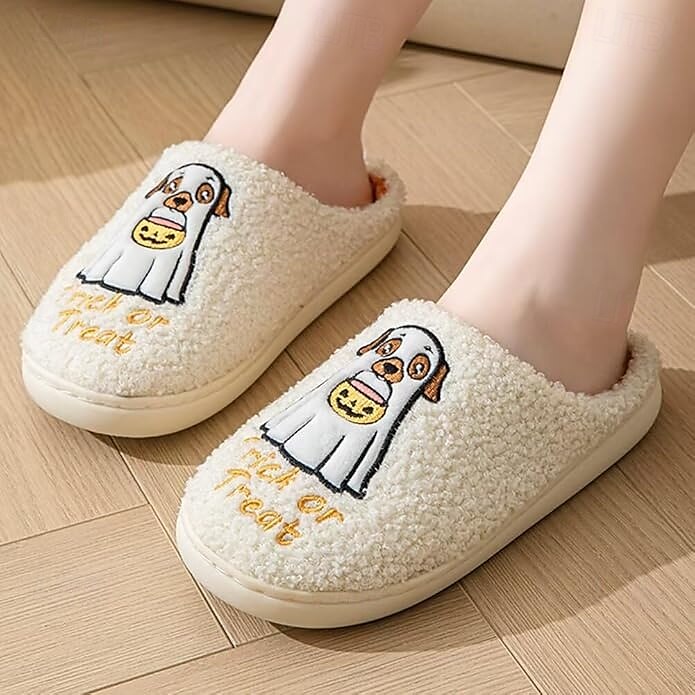 pantofole per cani con zucca dei cartoni animati di Halloween più pantofole in cotone antiscivolo spesso di velluto per interni&amp;calzature comode per coppie all'aperto del 2025 a $16.99 –P2