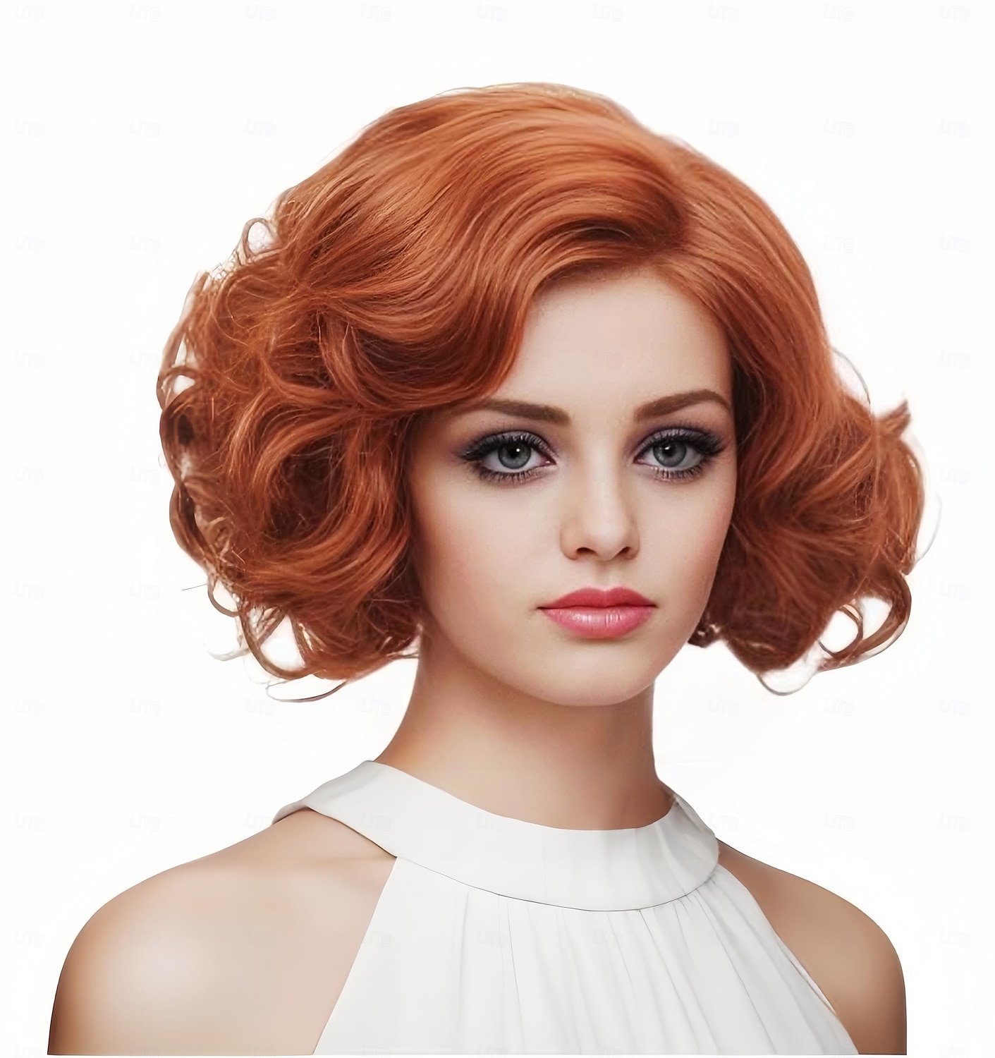 Parrucca corta ondulata per donne capelli ricci parrucca sintetica naturale con divisione centrale parrucca piena adatta per cosplay carnevale uso quotidiano parrucche di Halloween del 2025 a $18.49 –P1