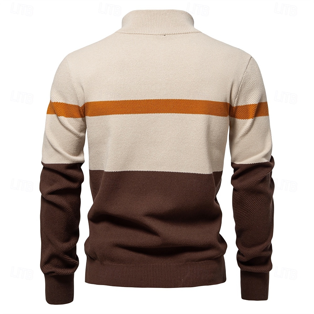 Marke hochwertige Baumwollpullover für Männer Reißverschluss Rollkragen Pullover Männer Herbst Winter gestreiften warmen Herren Polo-Pullover 2026 - $48.99 –P2