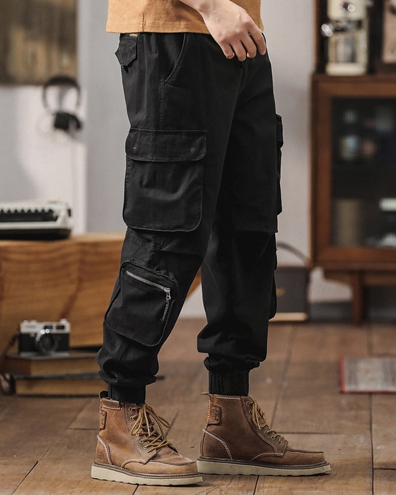 Per uomo Pantaloni cargo Pantaloni A cordoncino Vita elastica Multi tasca Liscio Indossabile Esterno Giornaliero Campeggio e hiking Di tendenza Classico Nero Verde militare del 2026 a $45.99 –P3