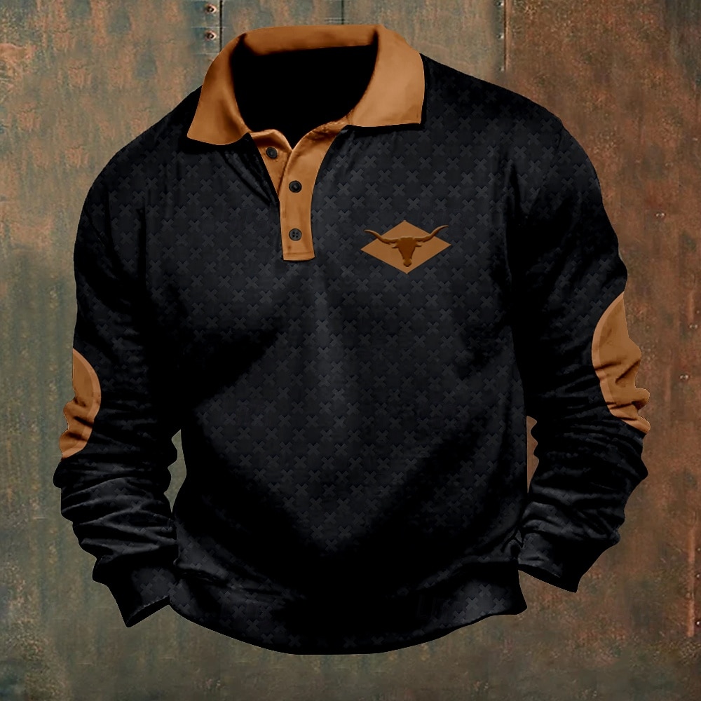 Herre Kveg Cowboy Poloskjorter Pullover Langermet Poloskjorter Krage Årgang Fritid utendørs Gateklær 3D-utskrift Knapper Høst vinter Svart Hvit Kakifarget 2025 - $23.99 –P5