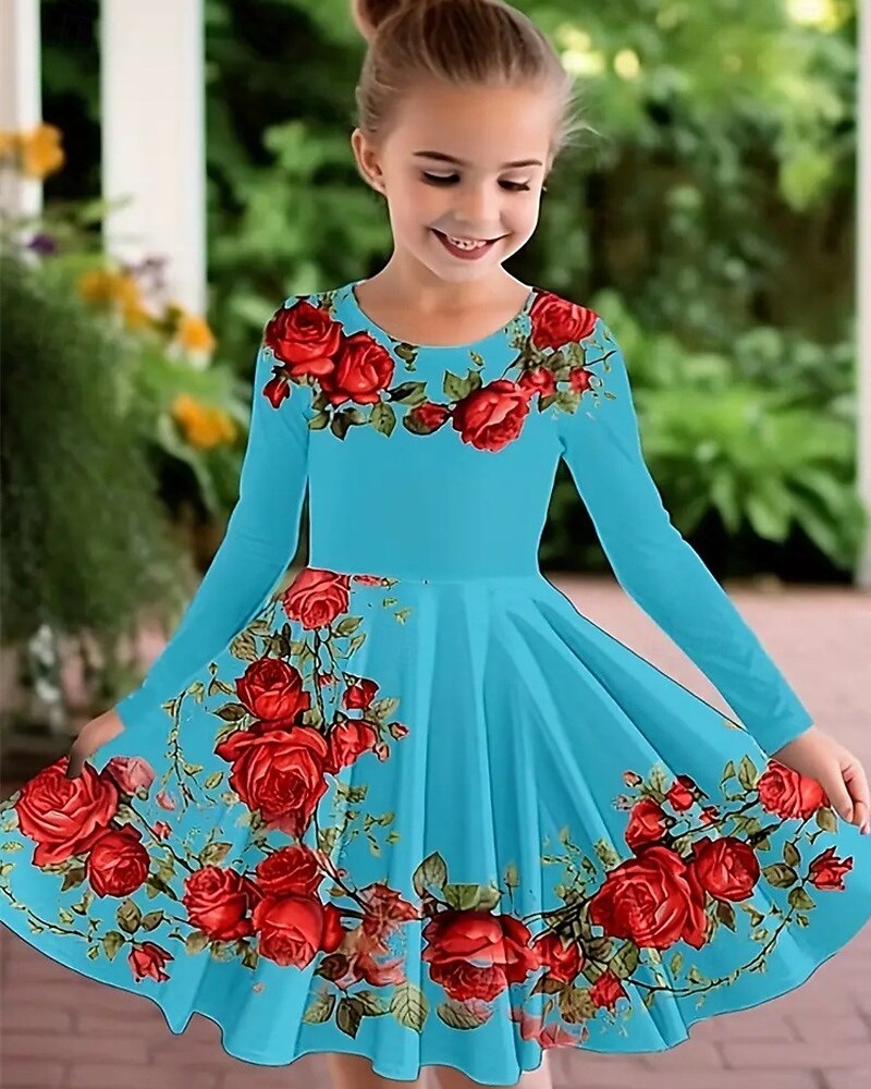 Pääsiäinen Tyttöjen 3D Ruusu Kuvitettu Mekko Pitkähihainen Kesä Kevät Loma Päivittäin Pyhäpäivä Prinsessa Kaunis Makea Lapset 4-12 vuotta Rento mekko A linjainen mekko Polvipituinen Normaali 2025 - $16.99 –P4