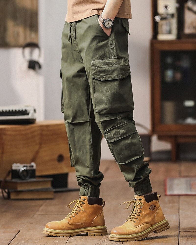 Per uomo Pantaloni cargo Pantaloni A cordoncino Vita elastica Multi tasca Liscio Indossabile Esterno Giornaliero Campeggio e hiking Di tendenza Classico Nero Verde militare del 2026 a $45.99 –P4