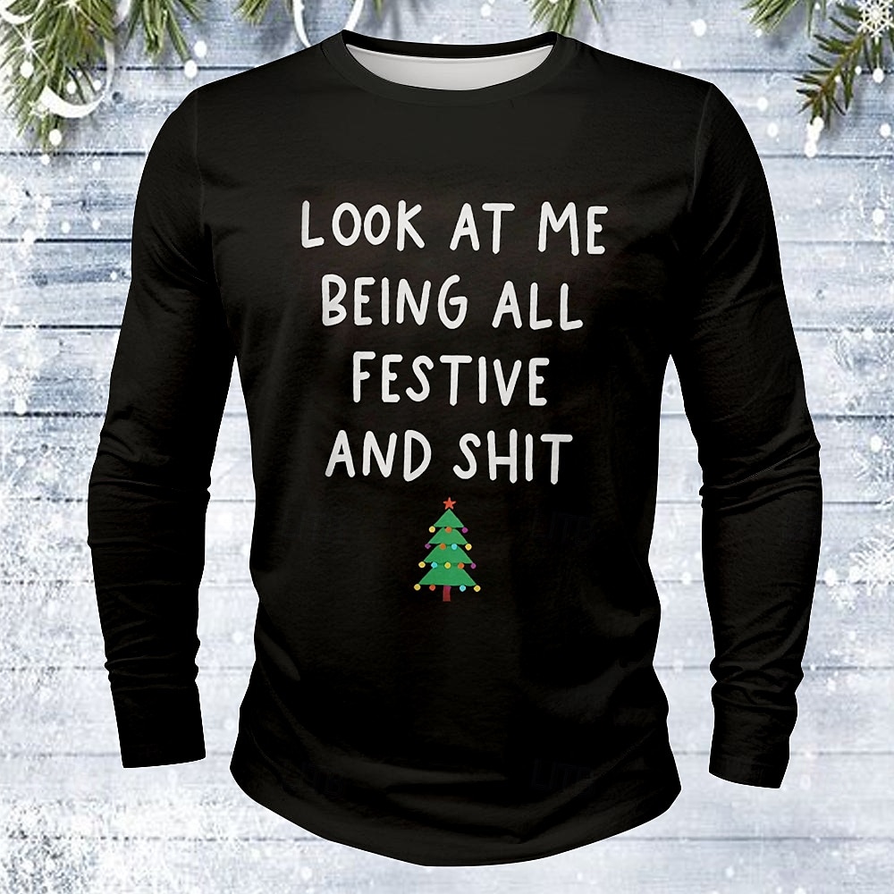 Noël Homme Arbre de Noël Argot drôle T-shirt manche longue T-shirt Impression 3D Col ras du cou Chemise Vacances Designer Occasionnel Rue Bleu Noir Blanche Été Printemps Automne Vêtement Tenue S M L de 2026 ? $7.99 –P5
