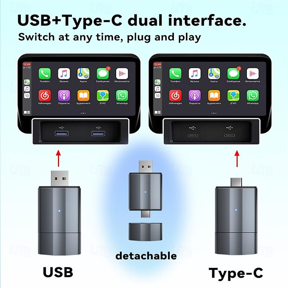 2025年 2-in-1 ワイヤレス CarPlay アダプター Android Auto ワイヤレス アダプター タイプ C/USB プラグ &5GHz Wi-Fi CarPlay ワイヤレス アダプターを再生する  コレクション – $62.99 –P3