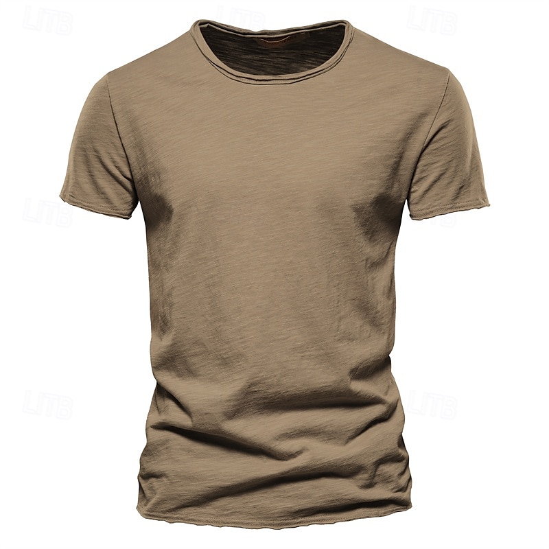 Herr T-shirt Kortärmad Rund halsringning Sommar Enfärgad / vanlig färg Ledigt Klassisk Stil Ledigt / vardag Kamel Svart Vit Topp t-shirt för män 2025 - $16.49 –P14