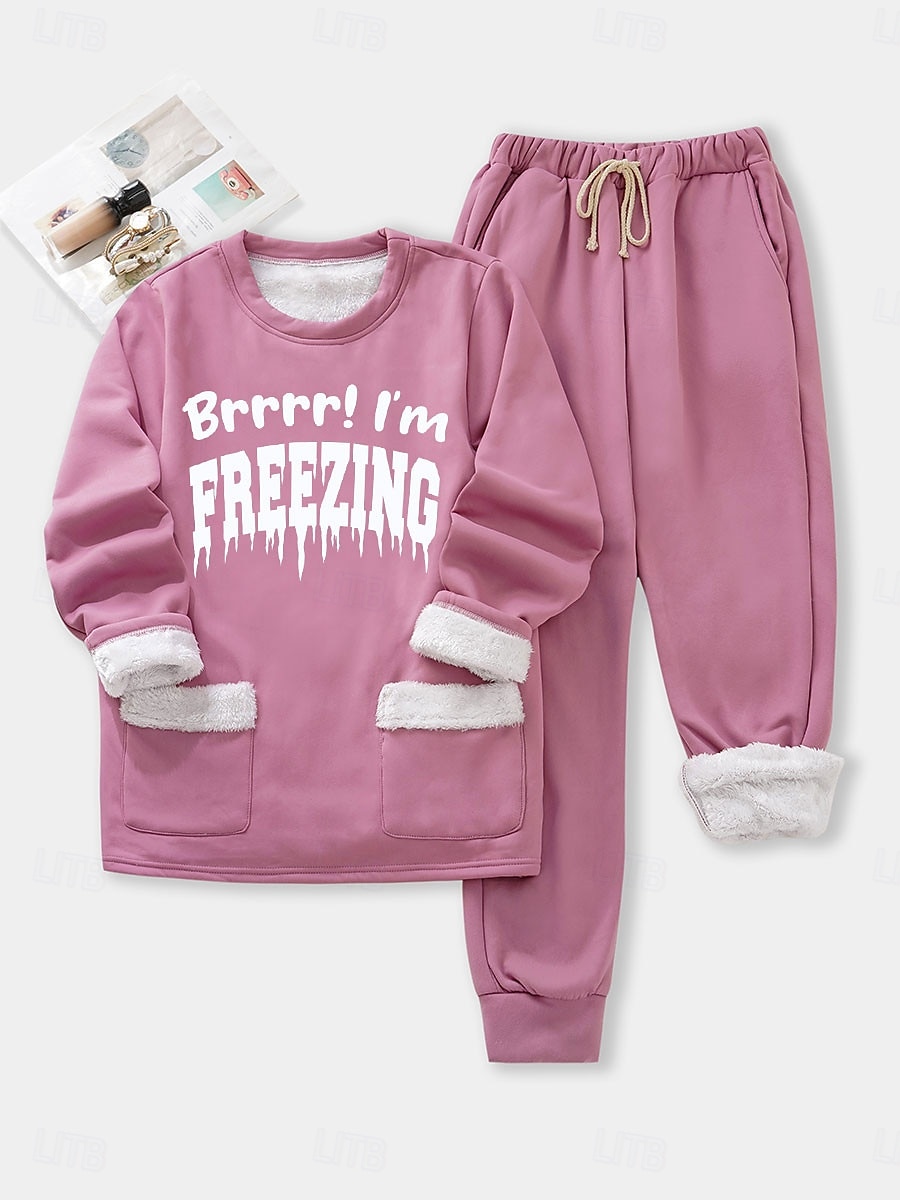 Set di pigiami da donna foderato in pile 2 pezzi felpa tuta completi top e pantaloni lettere caldo confort morbido home quotidiano letto caldo traspirante collo rotondo maniche lunghe felpa pantaloni del 2025 a $44.99 –P6
