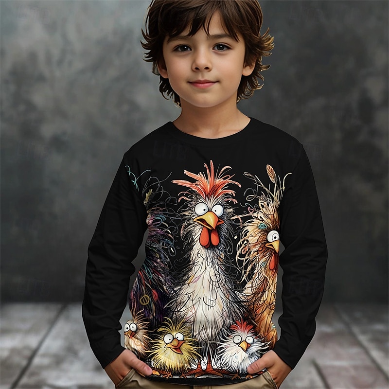 Jungen 3D Graphic Tier Küken T-Shirt Langarm Frühling Herbst Modisch Basic kinderkleidung 4-12 Jahre Rundhalsausschnitt Outdoor Casual Täglich Regular Fit 2025 - $13.99 -P5
