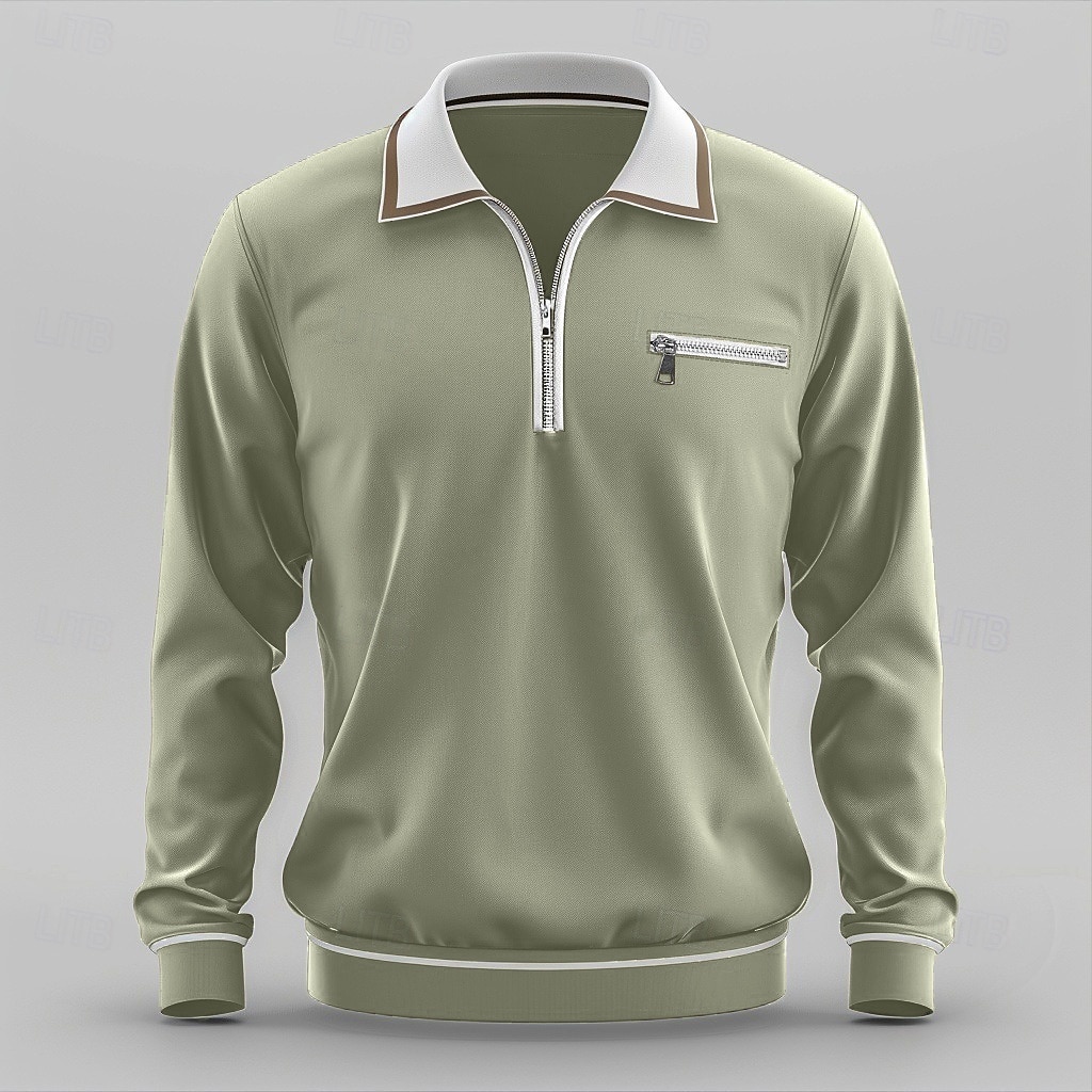 Herr Sport Polo Quarter Zip Polo Gata Semester Fjärdedels blixtlås Långärmad Mode Grundläggande Ensfärgat Ficka Vår & Höst Normal Grön Mörkgrå Sport Polo 2025 - $12.99 –P1