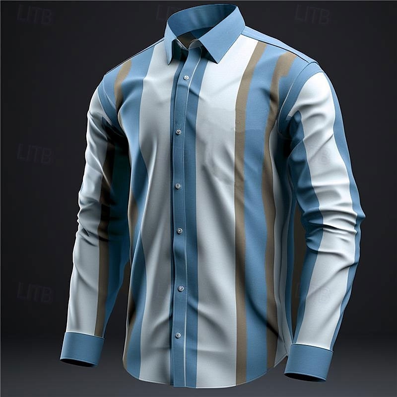 Men's Stripe Geometric Pattern Shirt Button Up Shirt Long Sleeve Business Daily Wear Going out Spring Turndown Print Button-Down Blue Purple Khaki 2025 - $24.99 –P7