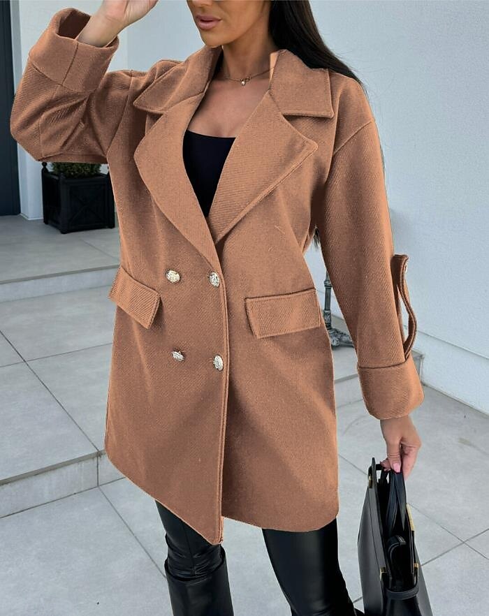 Manteau Trench Femme Plein Air Usage quotidien Vacances mode Décontractées Avec poches Longue Manteau Noir Blanche Vert Véronèse Automne Hiver Gilet Revers Ample S M L XL 2XL de 2025 ? $47.99 –P2