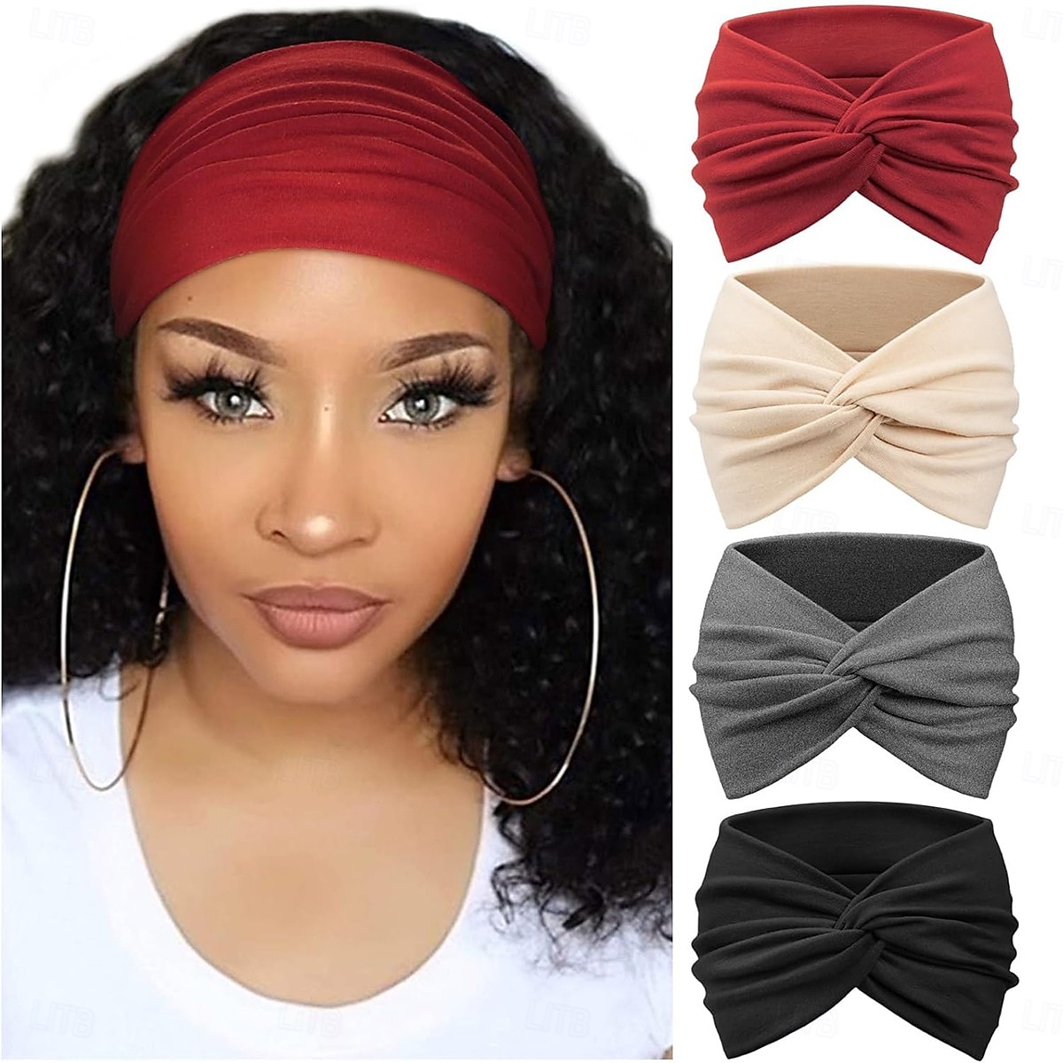Pacote com 4 faixas largas para mulheres - acessórios de cabelo turbante macios e estilo boêmio com design com nós para ioga, corrida, esportes e uso diário - acessórios de faixa de cabelo de de 2025 por $8.49 –P1