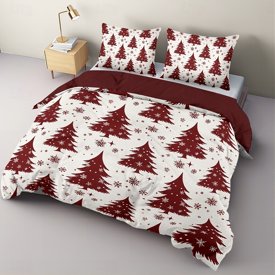 capa de edredom de natal com design de árvore de natal vermelha roupa de cama festiva 100% algodão macio e aconchegante para decoração sazonal de quarto queen king size de 2025 por $69.99 –P3