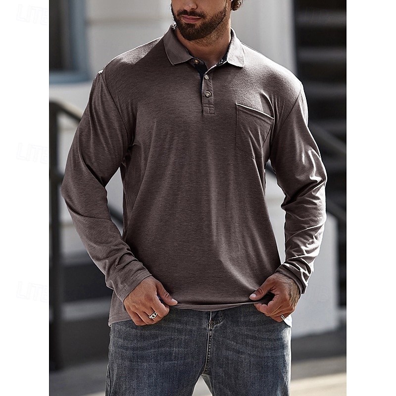Herr POLO Shirt Golftröja Ledigt Sport Kavajslag Långärmad Mode Grundläggande Ensfärgat Knapp Vår & Höst Normal Ljusblå Militärgrön Mörkgrå Sjöblå Retroröd Aprikos POLO Shirt 2025 - $22.99 –P13