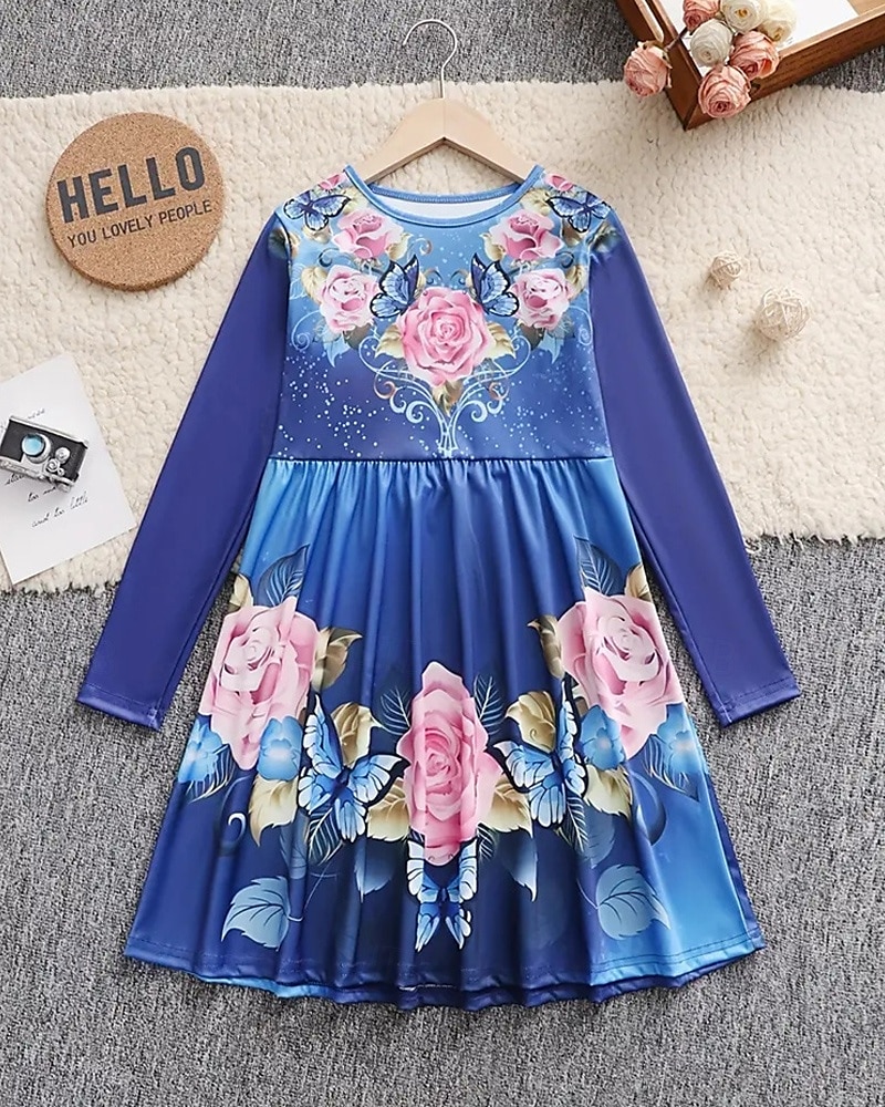 Easter Girls' 3D Rose Graphic Dress Long Sleeve Summer Spring Vacation Daily Holiday Princess Beautiful Sweet Kids 4-12 Years Casual Dress A Line Dress Knee-length Regular Fit 2025 - $16.99 –P5