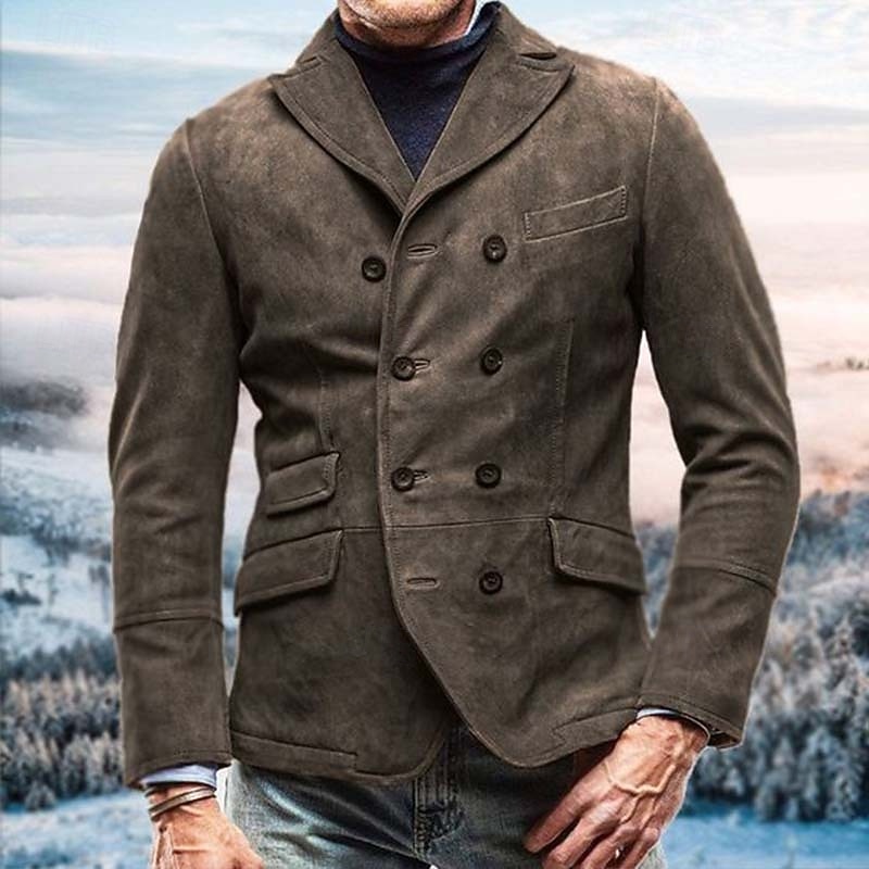 Men's Casual Jacket Blazer Daily Vacation Warm Pocket Fall & Winter Plain Vintage Fashion Lapel Regular Black Brown Khaki Army Green Grey Jacket 2026 - zł188.99 –P4
