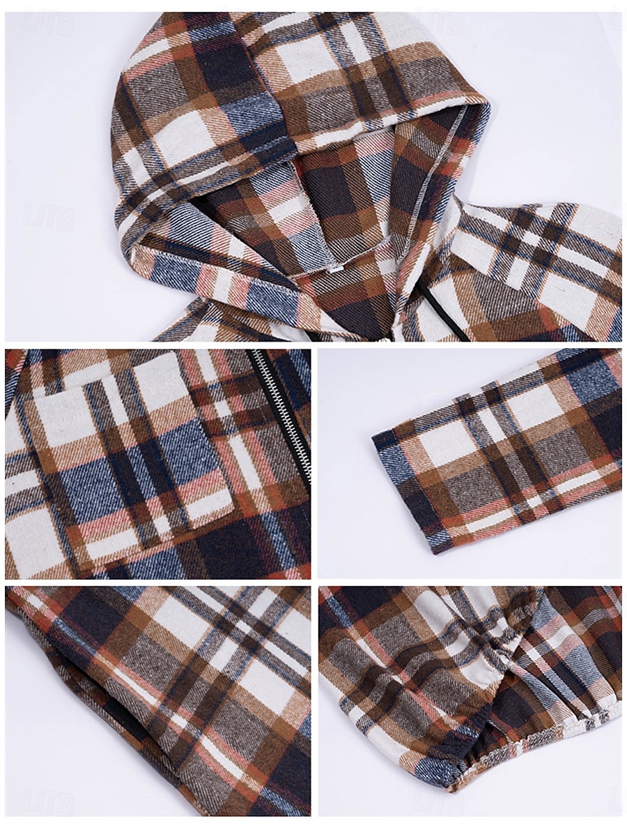 Mujer Chaqueta con capucha Exterior Calle Ropa Cotidiana Otoño Invierno Largo Abrigo Ajuste regular Mantiene abrigado Transpirable Elegante Casual Chaquetas Manga Larga Rayas y Cuadros Con bolsillos 2025 - $32.99 –P13