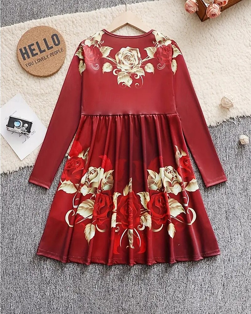 Easter Girls' 3D Rose Graphic Dress Long Sleeve Summer Spring Vacation Daily Holiday Princess Beautiful Sweet Kids 4-12 Years Casual Dress A Line Dress Knee-length Regular Fit 2025 - $16.99 –P3