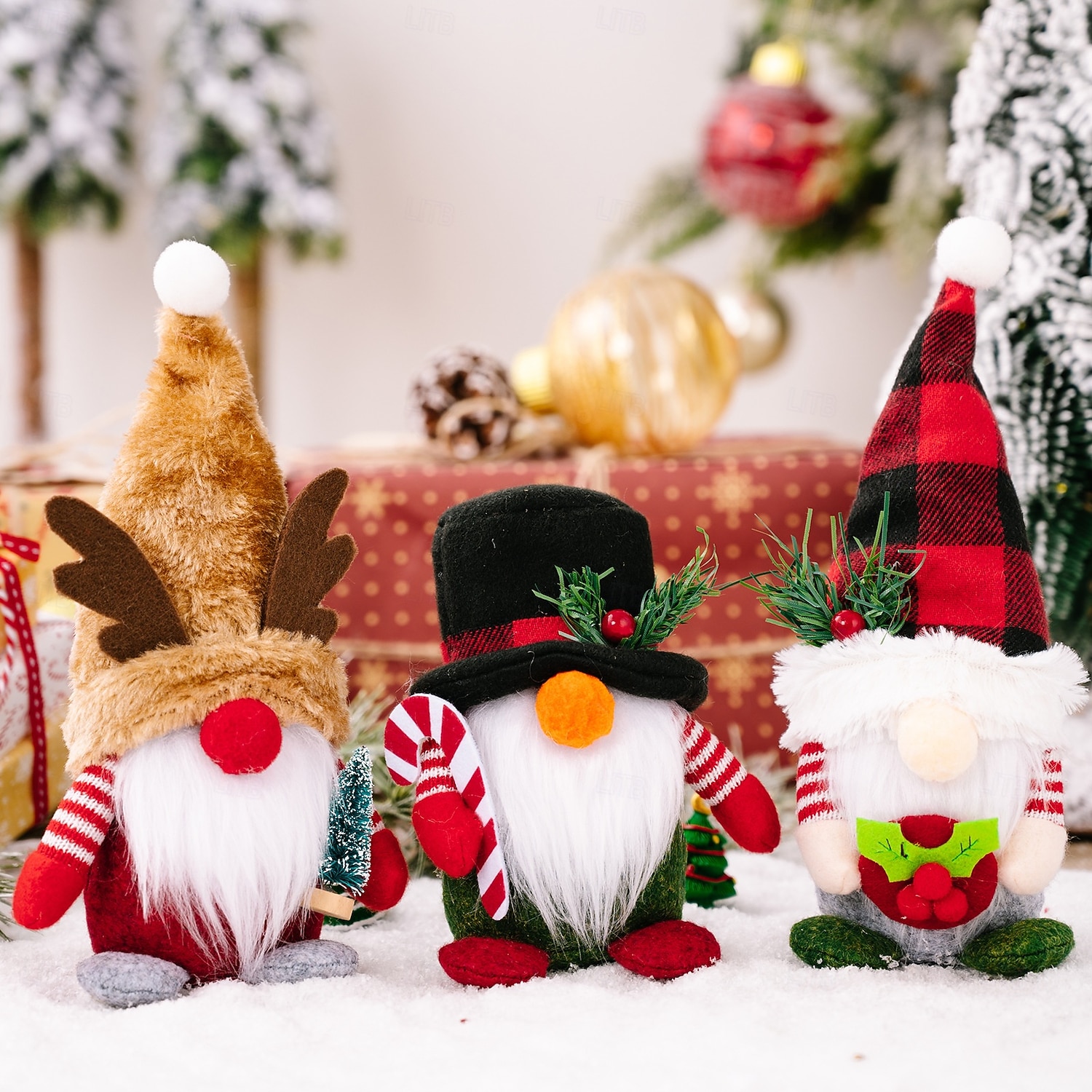figuras de gnomos de natal - chapéu xadrez com sabugueiro da floresta, gnomo de chifre de veado, boneco rudolph, decorações festivas de fim de ano de 2025 por $7.99 –P1