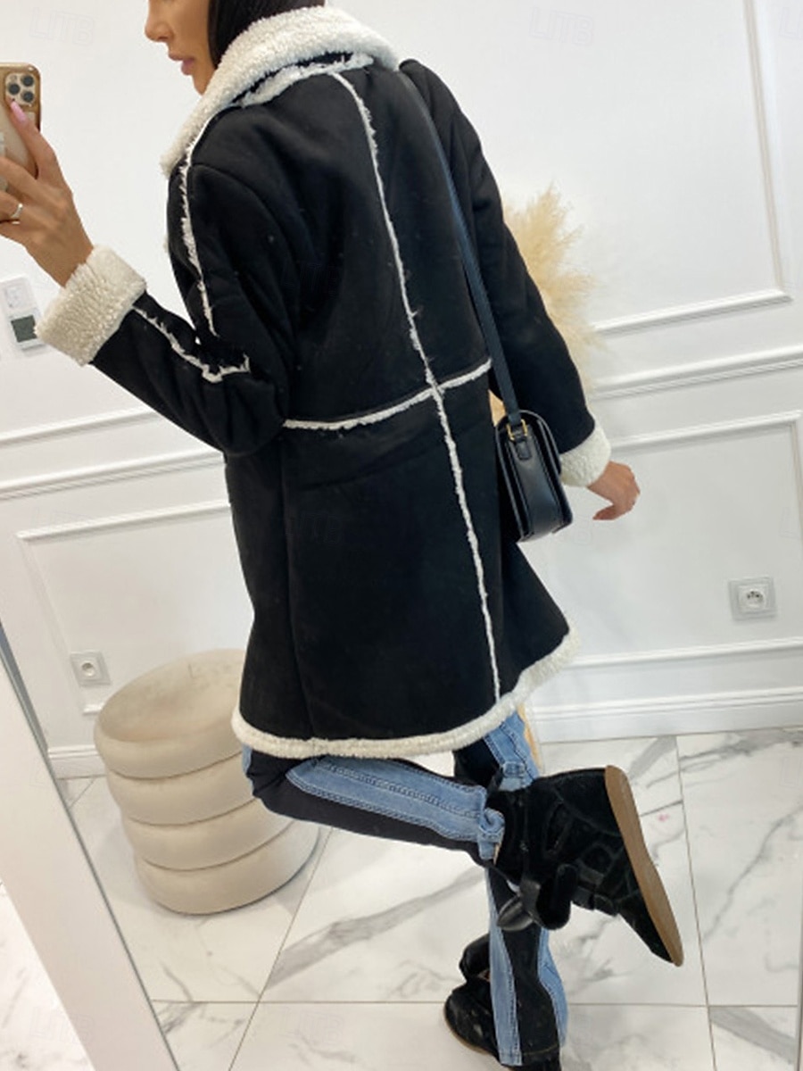 Dames Winterjas Winddicht Houd Warm Lapwerk Knop Elegant Buiten Effen Kleur Werk Casual Dubbele rij knopen Strijkijzer Ruim Passend Lange mouw bovenkleding Zwart Bruin Herfst Winter 2025 - $73.99 –P4