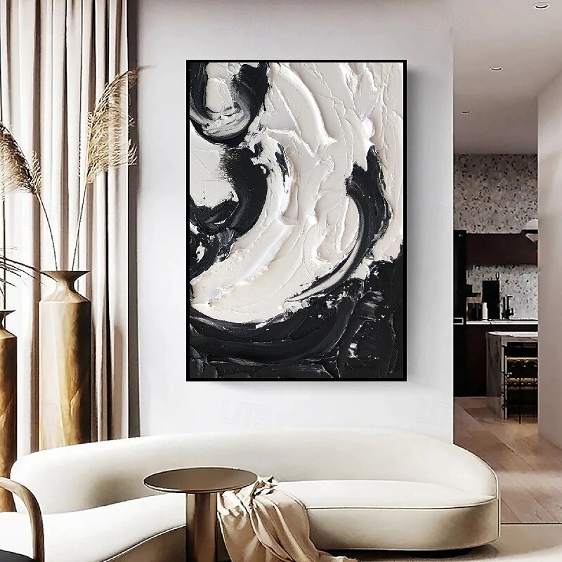 dipinto a mano bianco nero con texture pittura oversize 3d fatto a mano arte murale geometrica astratta grande dipinto minimalista bianco nero con texture per soggiorno camera da letto decorazione del 2025 a $125.99 –P2