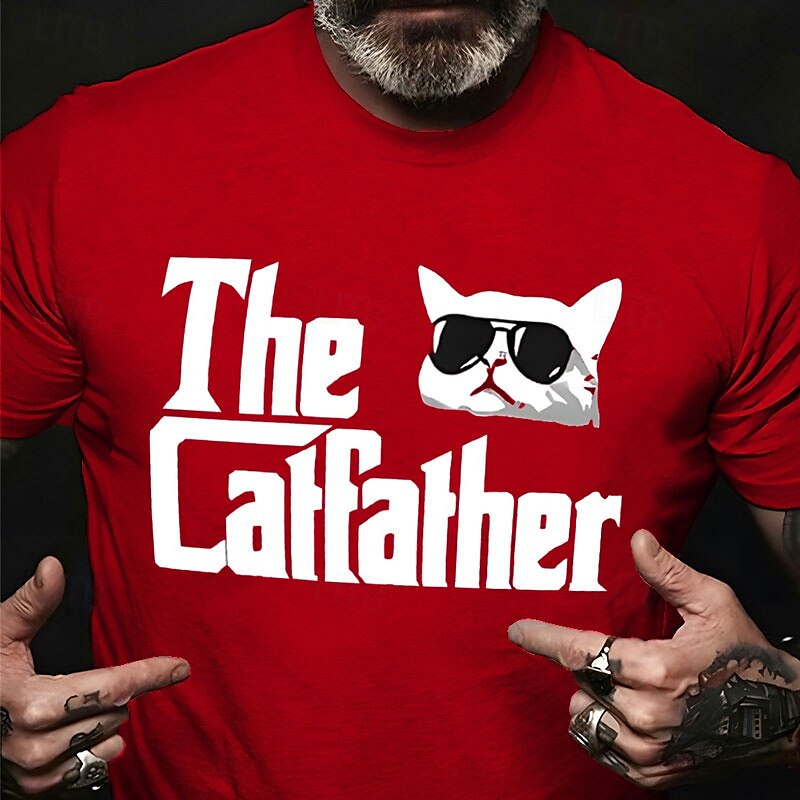 Men's Cat Letter Graphic Prints T Shirt Graphic Tee 100% Cotton Short Sleeve Graphic Shirt Red Blue Green Comfortable Tee Vacation Street Fashion Designer Clothing 2025 - $15.99 –P1