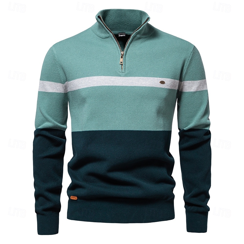 Marke hochwertige Baumwollpullover für Männer Reißverschluss Rollkragen Pullover Männer Herbst Winter gestreiften warmen Herren Polo-Pullover 2026 - $48.99 –P6