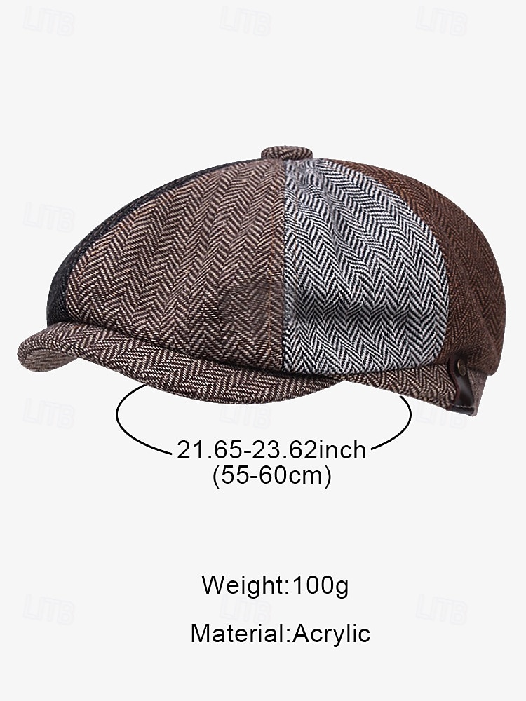 Men's Vintage Patchwork Herringbone Flat Cap – Classic Tweed Newsboy Hat for Autumn and Winter 2026 - $14.99 –P2