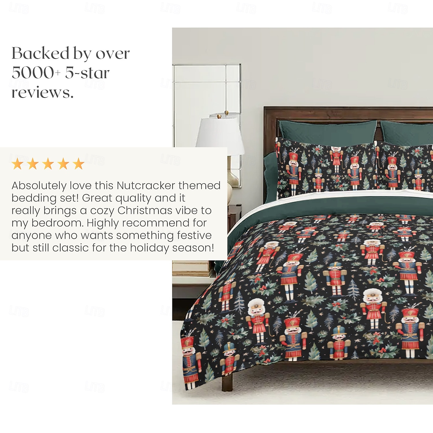 jouluinen pussilakasetti pähkinänsärkijäsuunnittelulla 100 % puuvillaa juhlavaan vuodevaatteet sisältää pussilakanan ja tyynyliinat mukavat ja tyylikkäät sesongin makuuhuoneen sisustukseen queen king 2025 - $71.99 –P10