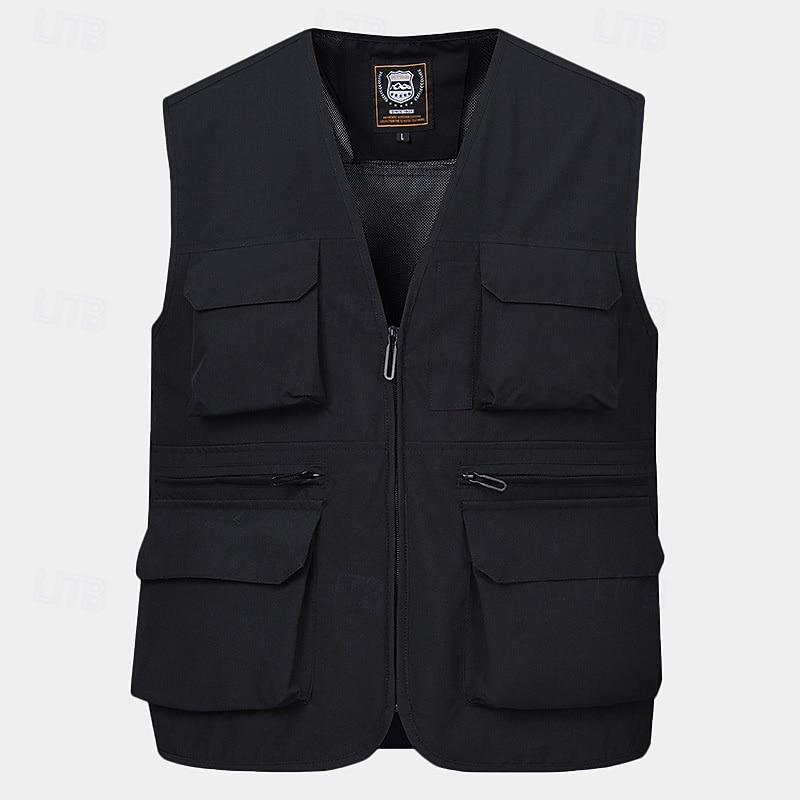 Men's Vest Gilet Fishing Vest Hiking Vest Daily Date Vacation Fashion Casual Spring &  Fall Mesh Pocket Polyester Breathable Comfortable Plain Zipper V Neck Regular Fit Black Yellow Red Navy Blue Vest 2025 - $29.99 –P6