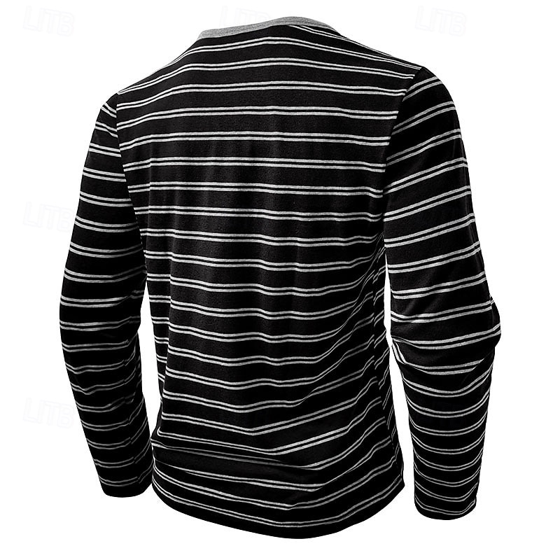 Herre T-skjorte med knapp T skjorte Henly-skjorte T-skjorter Langermet Henley Vår & Vinter Stripet Mote Designer Grunnleggende Knapper Feriereise Gate Ut på byen Svart Hvit Kakifarget Topp T-skjorte 2025 - $23.99 –P17