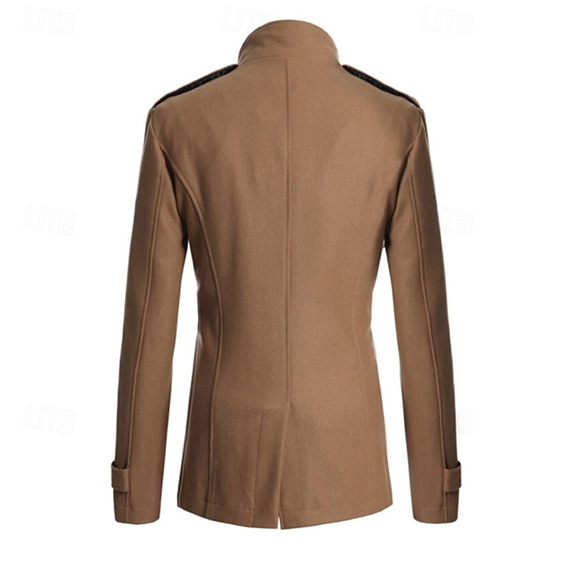 Pánské Polní kabát Peacoat Trenčkot Denní Dovolená Podzim zima Polyester Zahřívací Svrchní oděvy Oblečení Módní Klasické Bez vzoru Kapsy Stojáček Dvouřadé 2025 - $49.99 –P5