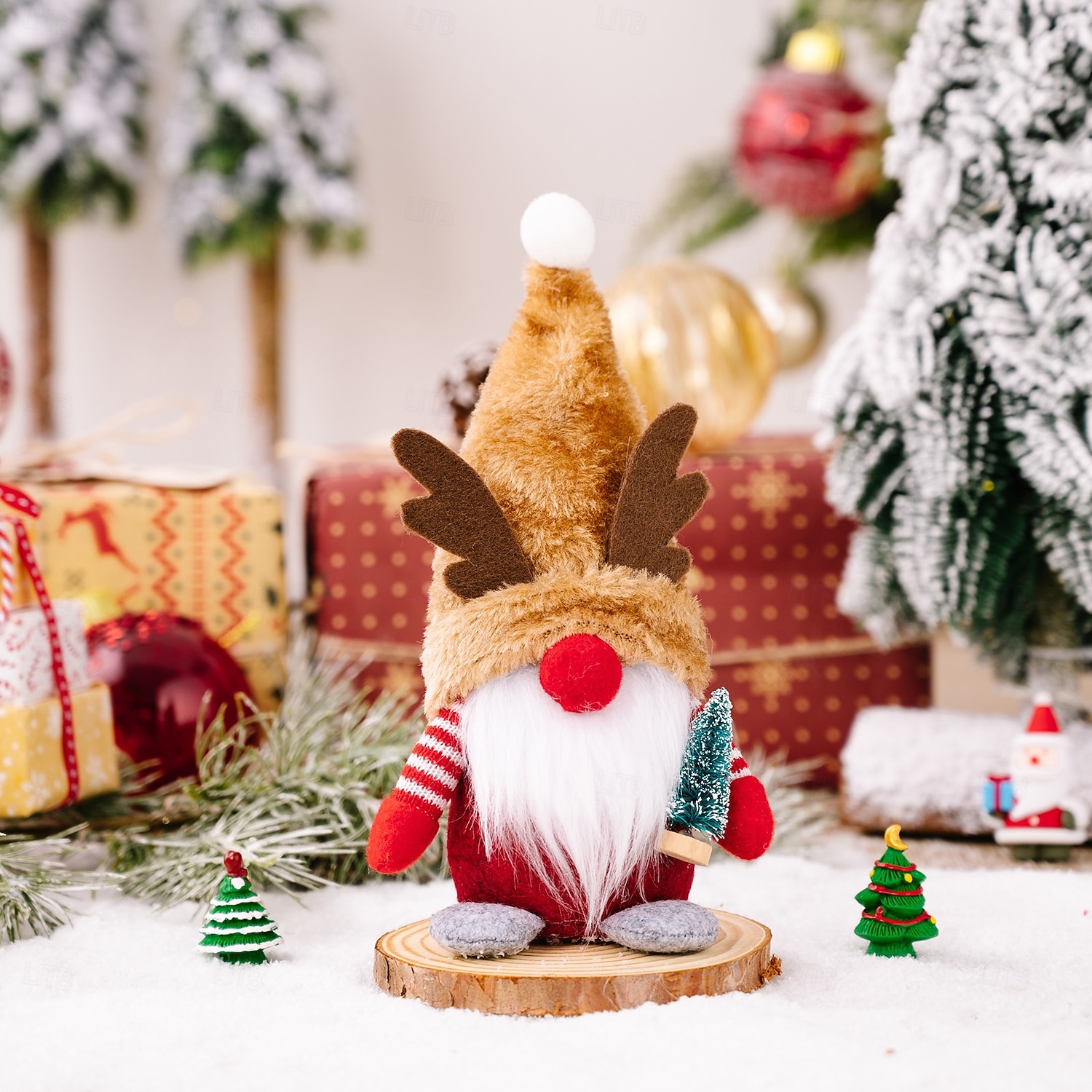 figuras de gnomos de natal - chapéu xadrez com sabugueiro da floresta, gnomo de chifre de veado, boneco rudolph, decorações festivas de fim de ano de 2025 por $7.99 –P6