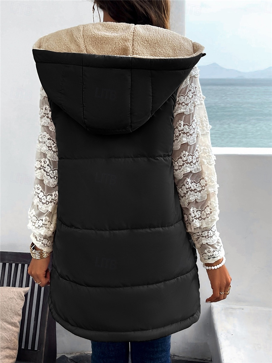 Damen Fleecejacke Fleece-Weste Teddy-Mantel warm halten Atmungsaktiv Zip Tasche Innenfutter aus Fleece Brautkleider schlicht Glatt Urlaub Strasse Freizeitskleidung Ausgehen Reisverschluss Standard 2025 - $62.99 –P8
