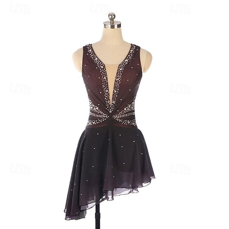 Kunstschaatsjurk Dames Voor meisjes Schaatsen Jurken Koffie Lapwerk Netstof Hoge Elasticiteit Opleiding Wedstrijd Kunstschaatskleding Klassiek Kristal / Bergkristal Mouwloos Schaatsen Kunstschaatsen 2025 - $131.99 –P1