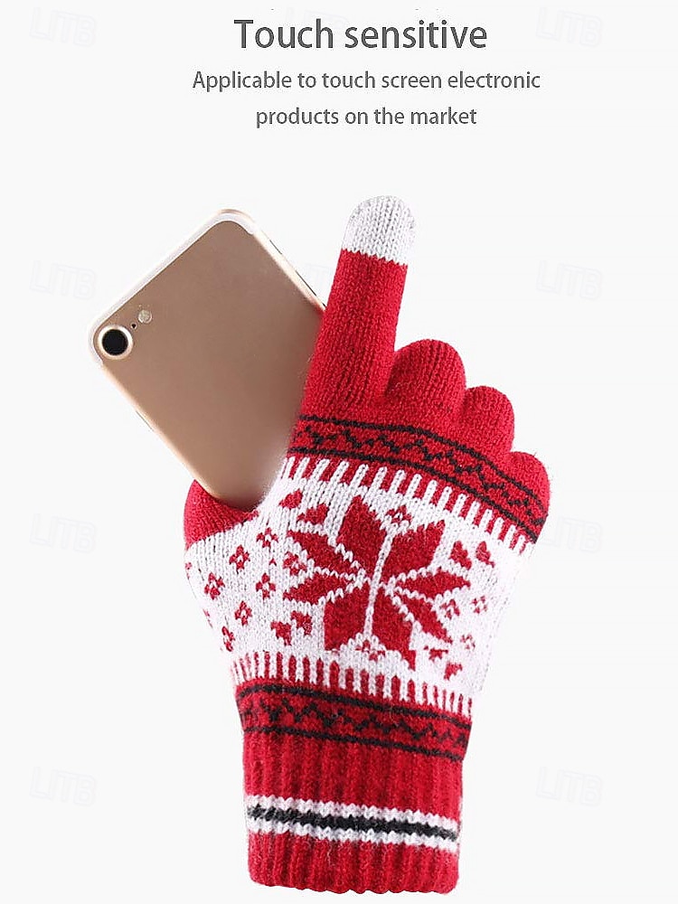 зимние вязаные перчатки с рисунком «Рождественская снежинка» — теплые и уютные красные праздничные перчатки для женщин и мужчин — идеально подходят для холодной погоды и праздничных нарядов 2026 - $7.99 –P3