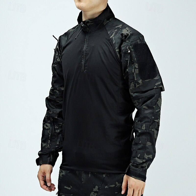 Męskie Koszula bojowa Koszula turystyczna Taktyczna koszula wojskowa Długi rękaw Quarter Zip Top Na wolnym powietrzu Oddychający Miękka Poliester Niejednolita całość Czarny Zieleń wojskowa Chropowata 2025 - $36.99 –P7