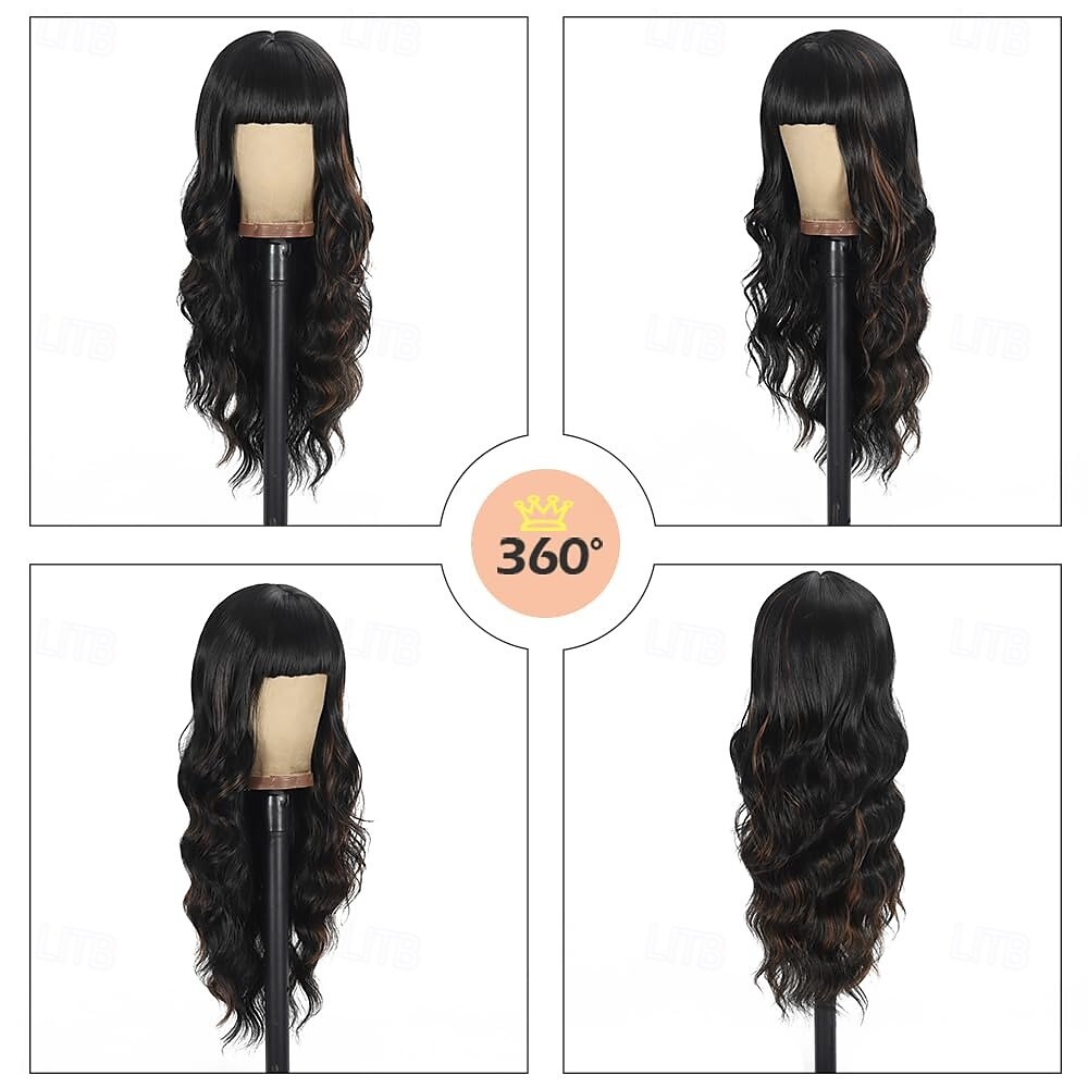 perruque avec frange longue perruque ondulée pour femmes perruques synthétiques bouclées perruques de remplacement de cheveux pour filles utilisation quotidienne de fête 26 pouces de 2025 ? $19.99 –P3